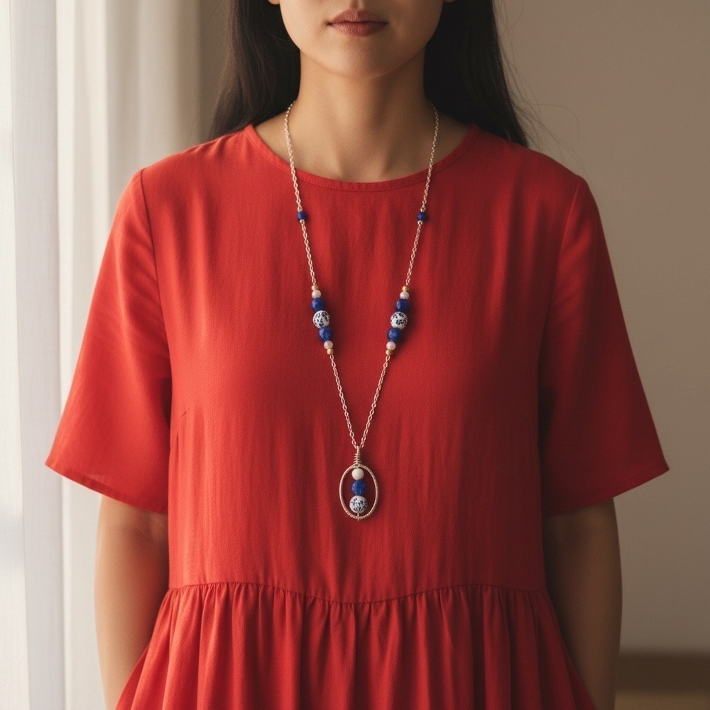 Handmade Ceramic/Floral Beaded Necklace